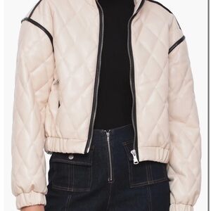 Avec Les Filles Cream Quilted Puffer Jacket with Black Trim